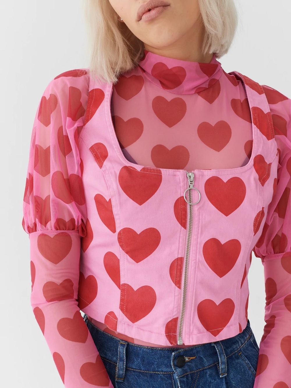 Lazy Oaf Pink Crop Top with Red Heart Print